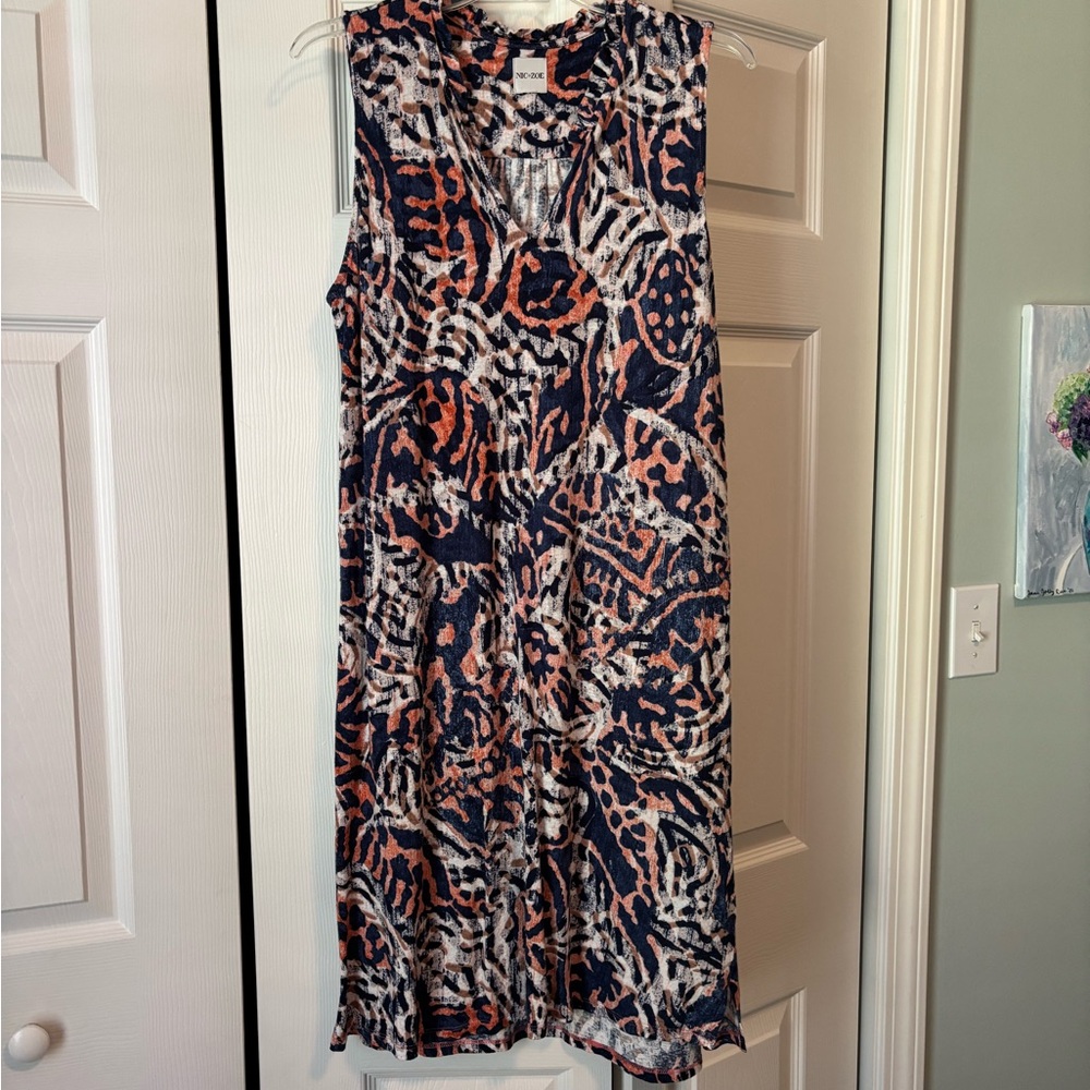 NIC+ZOE Abstract Navy and Orange Midi Dress